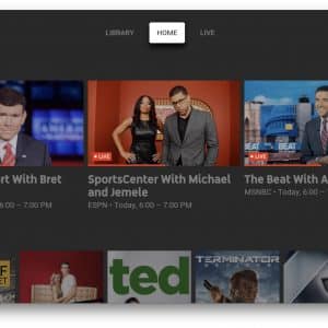 A YouTube TV interface displaying various programs. "Special Report with Bret Baier" on FOX News, "SportsCenter with Michael and Jemele" on ESPN, and "The Beat with Ari Melber" on MSNBC are listed under "Top Picks for You." Other thumbnails are partially visible below, offering a rich experience for Live TV subscribers.