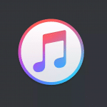 The image shows the iTunes branding logo, featuring a white music note on a circular gradient background that transitions from pink at the top to blue at the bottom. The logo is set against a dark gray background, embodying Apple's sleek design aesthetic. - iTunes wish list