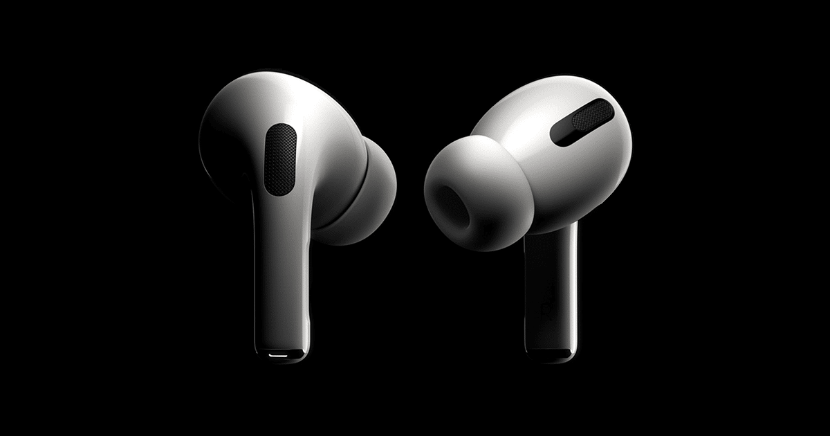 A close-up image of two wireless earbuds against a black background. The earbuds are sleek and modern in design, resembling Apple’s AirPods Pro, featuring soft, rounded tips for the ears and small, black mesh speakers. The glossy and smooth exterior enhances their sophisticated look.