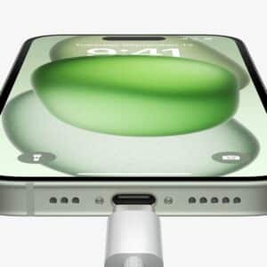 Close-up of a USB-C port on the iPhone 16, symbolizing Apple’s transition to universal charging standards.