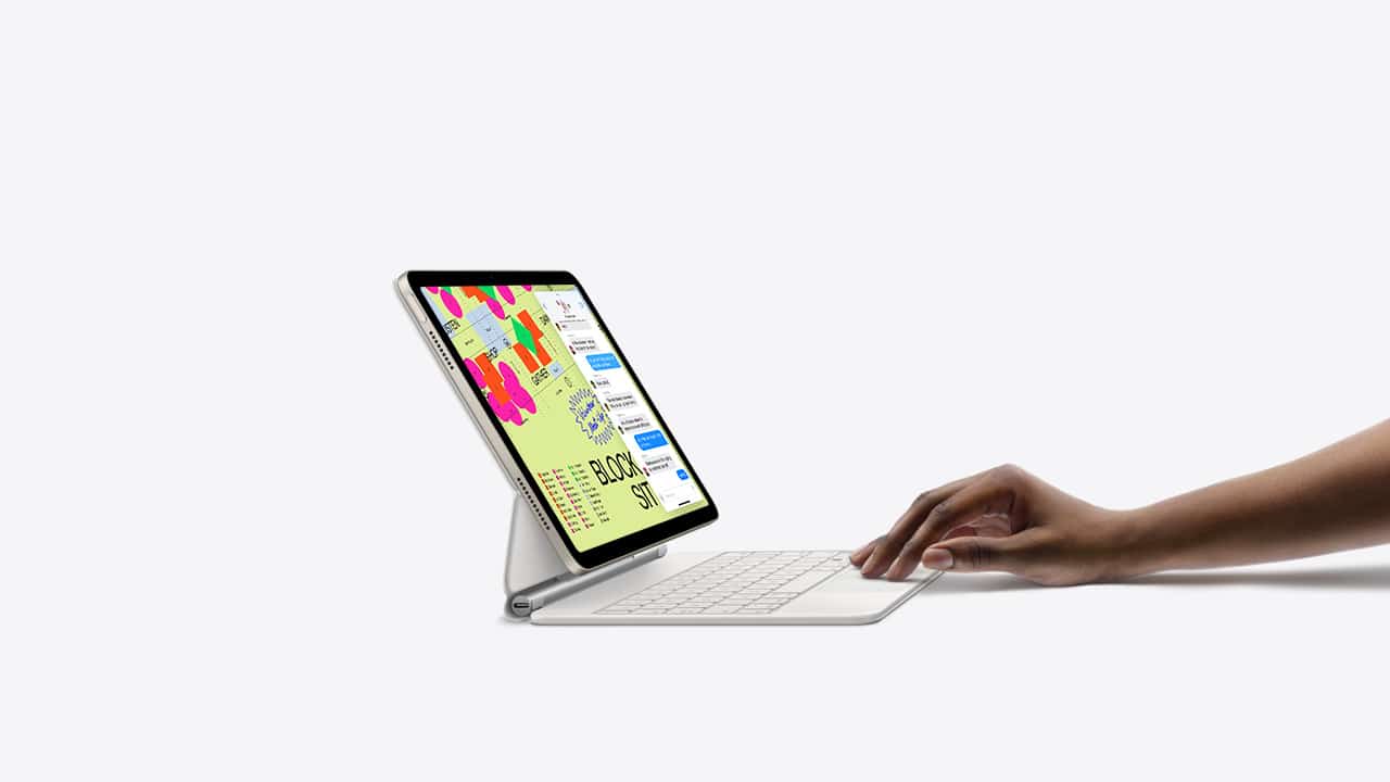 A conceptual rendering of the iPad Air with the M3 chip, showcasing its sleek design and Liquid Retina display.
