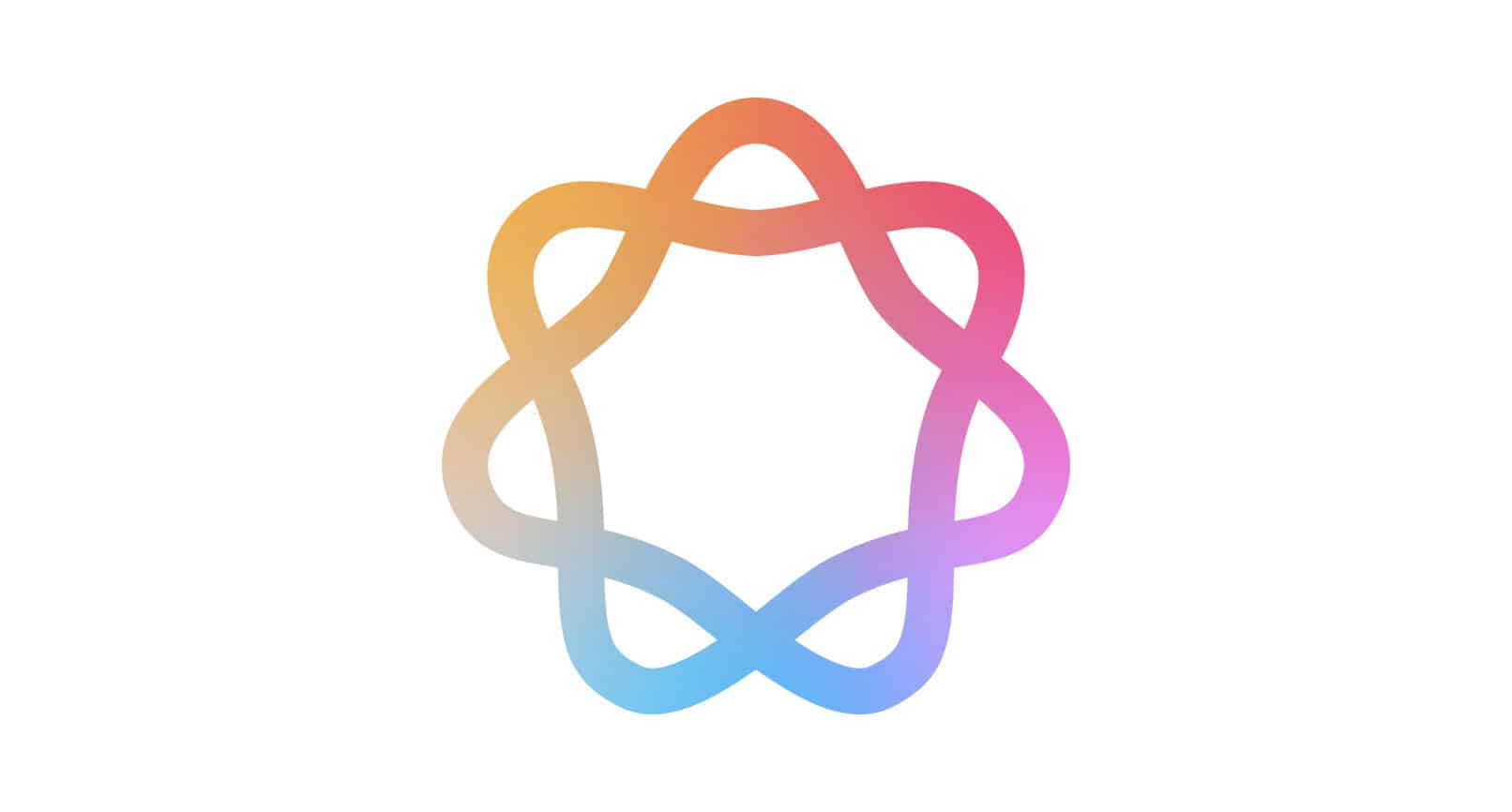 A colorful, interconnected loop pattern resembling a star or flower with a gradient transitioning from yellow at the top left, to pink, purple, and blue around the right and bottom. The design has a smooth transition between colors, set against a pristine white background—as vibrant as China's spring blossoms.