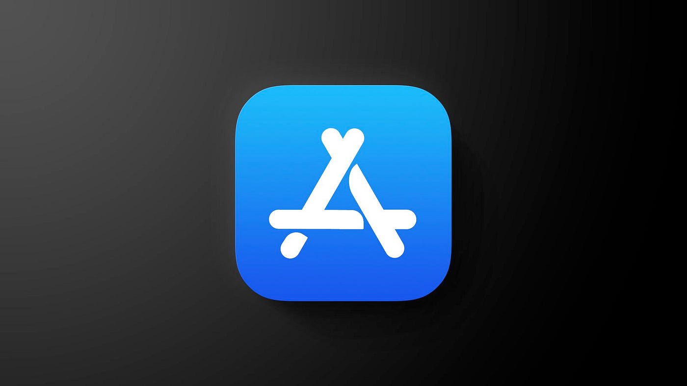 A blue square icon with rounded edges featuring a white stylized "A" made from three intersecting lines. The background transitions smoothly from a brighter blue at the top to a darker blue at the bottom, placed on a dark gradient background. | App Store Connect