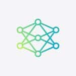 A minimalistic illustration of a network diagram, featuring five green and blue interconnected nodes forming a pentagon shape. Each node is connected by lines, with one central node linking to all others like Apple servers, set against a light gray background.