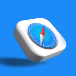 A 3D illustration of the Safari Technology Preview 212 browser icon on a blue background. The icon is square with rounded edges, featuring a compass design in blue and white with a red needle, and a small Apple logo in the bottom right corner.
