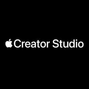 White Apple logo followed by the words "Apple Creator Studio" in white text, centered on a solid black background.