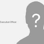Apple Next CEO - A gray silhouette of a person with a large question mark over the face is labeled "Apple Next CEO." The Apple logo appears in the bottom right corner on a light background.