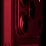 Side view of iPhone 18 red concept showcasing raised triple-camera lenses and aluminum frame.