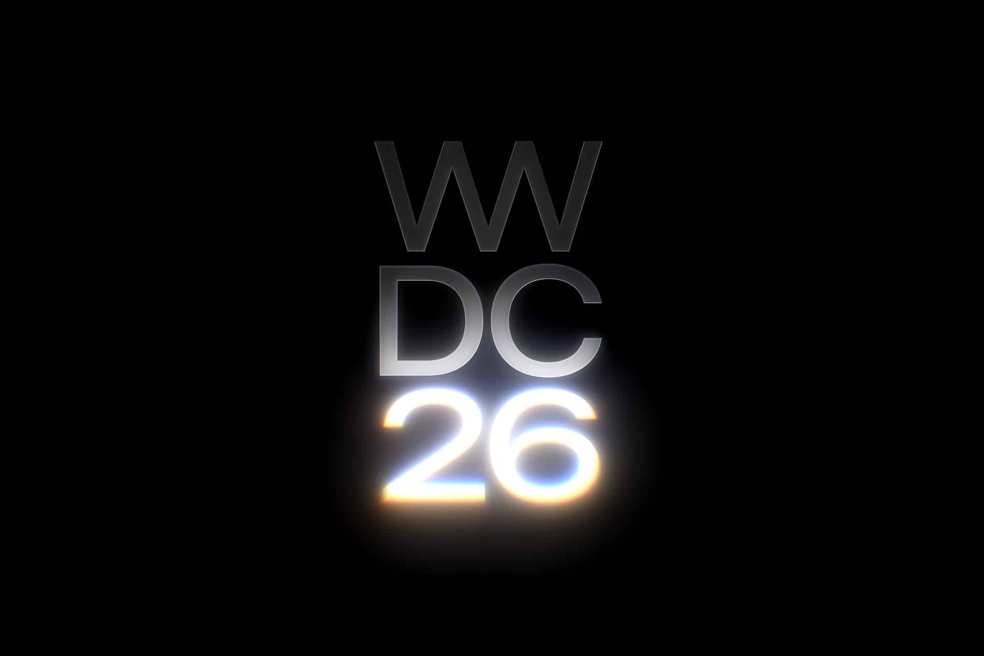 The text "WWDC 26" appears in a bold, modern font on a black background, with "26" glowing brightly in white and orange tones, suggesting emphasis and a futuristic style.