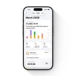 A smartphone displays a finance app with March 2026 spending data, a bar chart, and account balances for Yubang, Cash, and Gift. Total spending is $1,462.74, and daily cash is highlighted—perfect for families managing budgets with features like Apple Pay for teens or Family Sharing through Apple Cash Family.