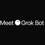 White text on a black background reads “Meet Grok Bot,” introducing the power of autonomous AI agents. A simple white circle featuring two black dots replaces the “o” in “Grok,” capturing the innovative spirit of Grok Bot.